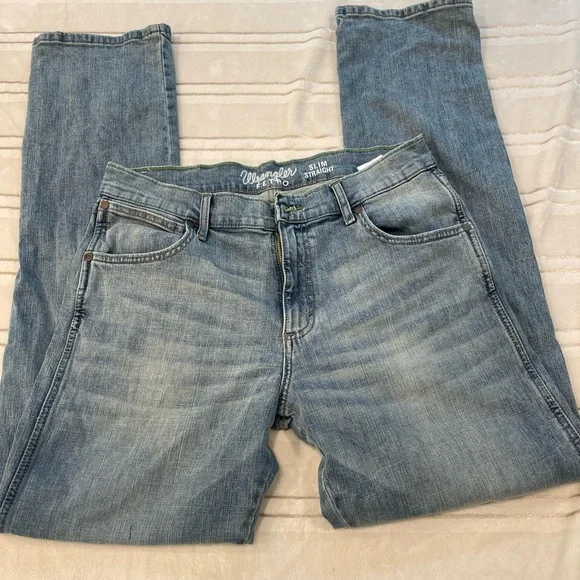 Wrangler Retro - Blue Slim Straight Leg Jeans Classic Style, 32 Waist 34 Length - Picture 3 of 5